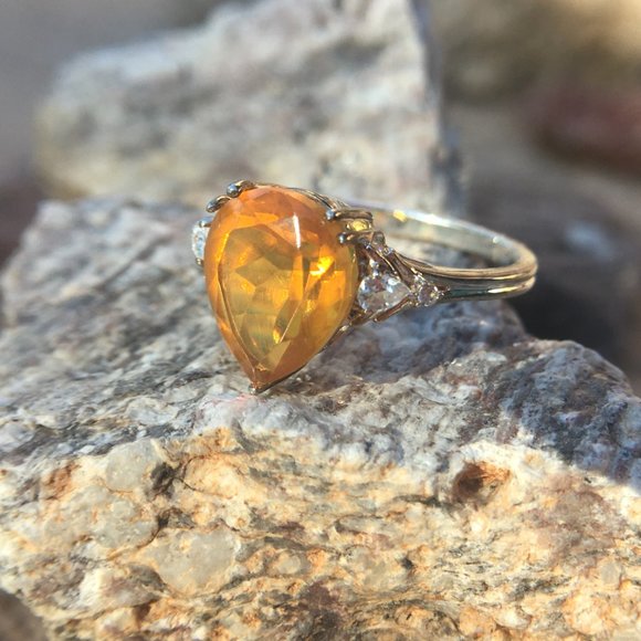 Genuine Burmese Amber .925 Ring RARE 16mm Fat Pear Sterling Silver Natural - Picture 9 of 16